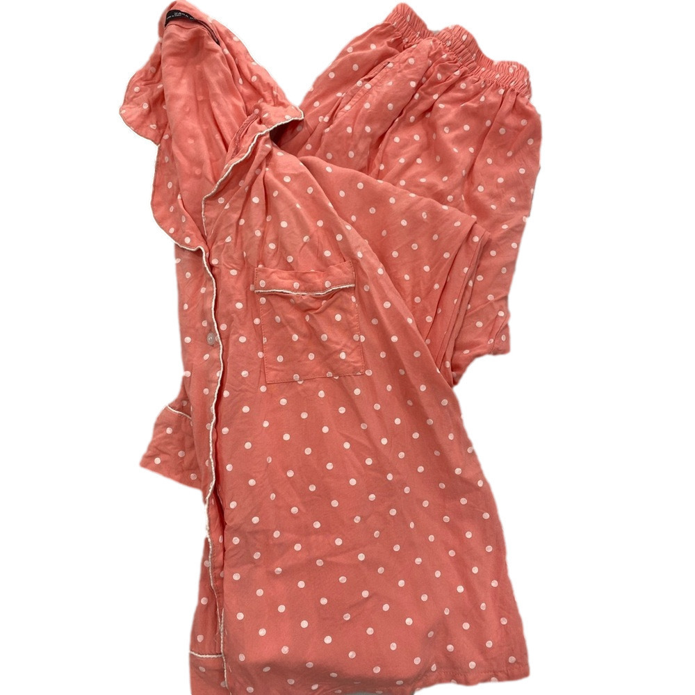 Zara basic light pink pajama coordinated set polka dots xl